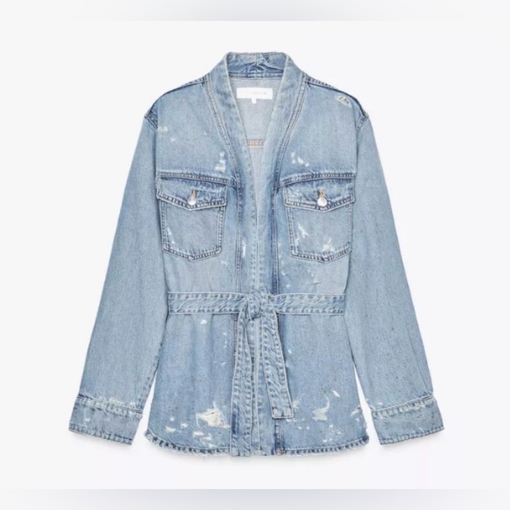 ZARA RIPPED TRF DENIM OVERSHIRT XS